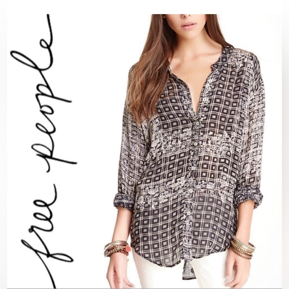 Free People Plaid‎ Caravan Long Sleeve Top XS